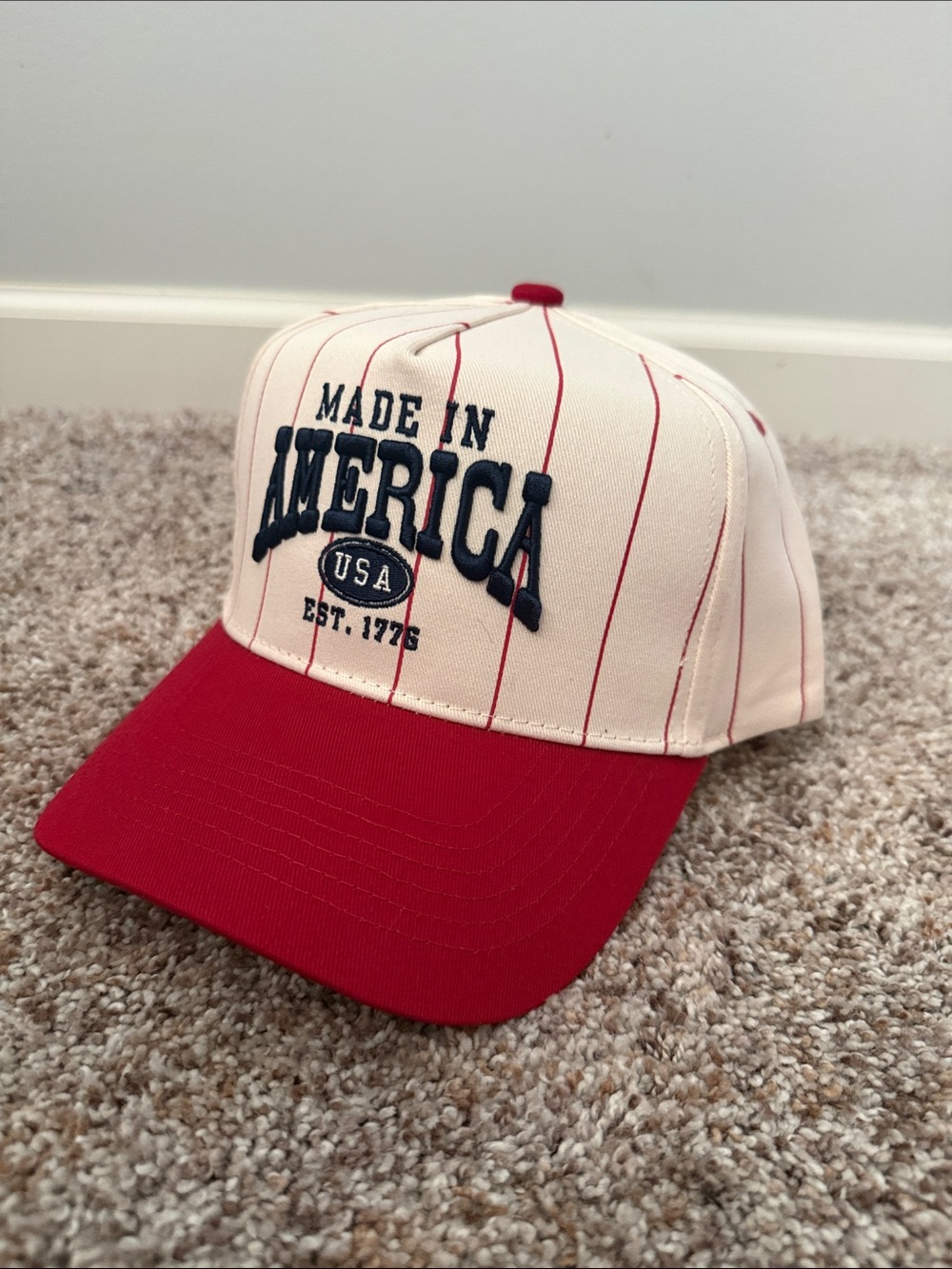 Made in America Red & Cream Pinstripe Baseball Cap